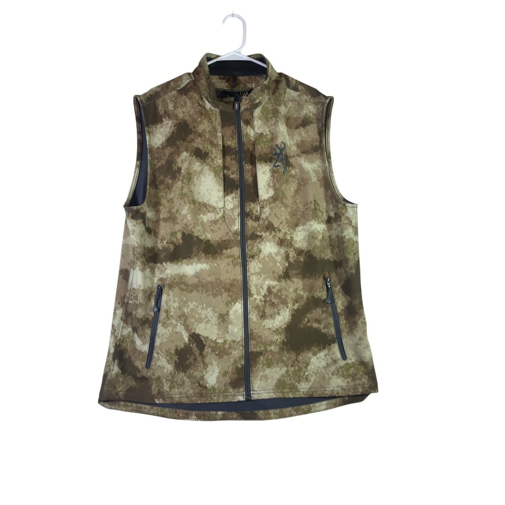 Browning Hunting Vest Mens XL Brown Camouflage Lined Stretch Full Zip Outdoor